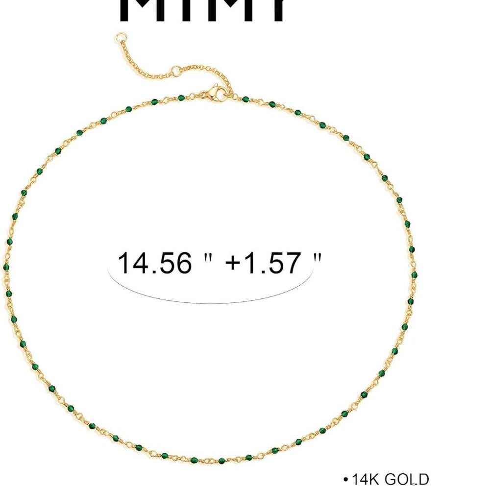 Beaded Necklaces for Women 14K Gold Plated Dainty Colorful Green/Rose Beaded Pea - Picture 6 of 7